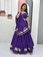 Teeya Creation Purple Color Chinon Silk Embroidery Work Fully Stitched Lehenga Choli