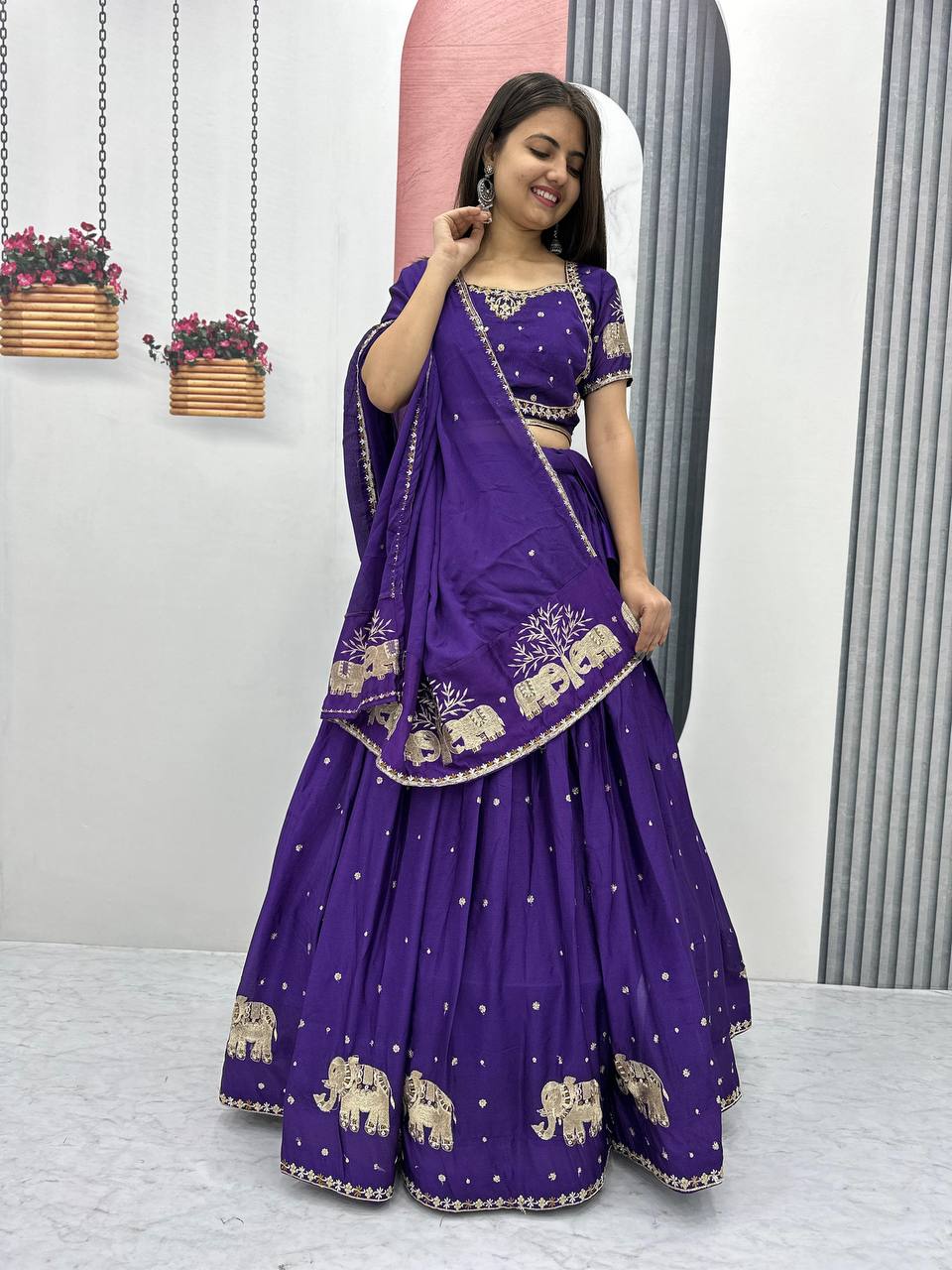 Teeya Creation Purple Color Chinon Silk Embroidery Work Fully Stitched Lehenga Choli