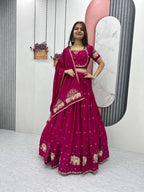 Teeya Creation Rani Color Chinon Silk Embroidery Work Fully Stitched Lehenga Choli