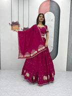 Teeya Creation Rani Color Chinon Silk Embroidery Work Fully Stitched Lehenga Choli