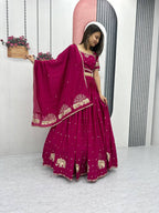 Teeya Creation Rani Color Chinon Silk Embroidery Work Fully Stitched Lehenga Choli