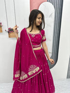 Teeya Creation Rani Color Chinon Silk Embroidery Work Fully Stitched Lehenga Choli