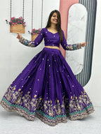 Teeya Creation Purple Color Chinon Silk Embroidery Work Fully Stitched Lehenga Choli