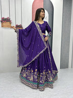 Teeya Creation Purple Color Chinon Silk Embroidery Work Fully Stitched Lehenga Choli