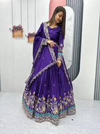 Teeya Creation Purple Color Chinon Silk Embroidery Work Fully Stitched Lehenga Choli
