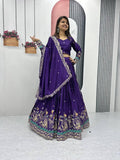 Teeya Creation Purple Color Chinon Silk Embroidery Work Fully Stitched Lehenga Choli