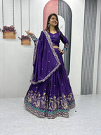 Teeya Creation Purple Color Chinon Silk Embroidery Work Fully Stitched Lehenga Choli