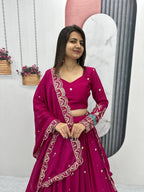 Teeya Creation Rani Color Chinon Silk Embroidery Work Fully Stitched Lehenga Choli