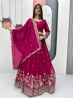 Teeya Creation Rani Color Chinon Silk Embroidery Work Fully Stitched Lehenga Choli