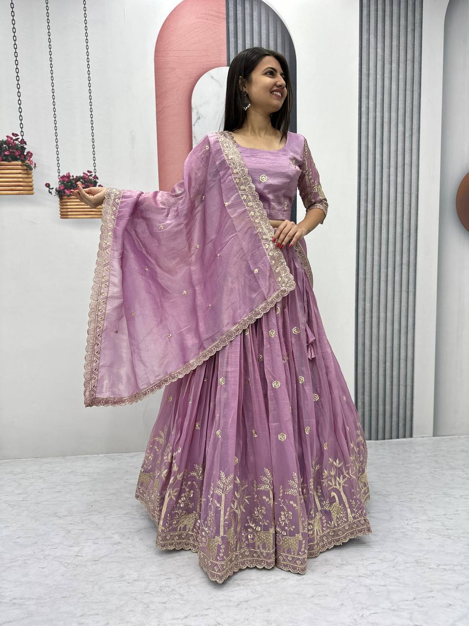 Teeya Creation Lite Purple Color Gold Crush Embroidery Work Fully Stitched Lehenga Choli