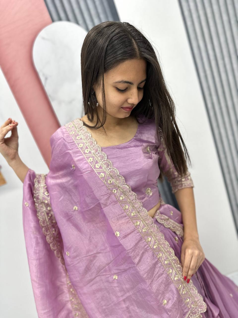 Teeya Creation Lite Purple Color Gold Crush Embroidery Work Fully Stitched Lehenga Choli