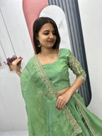 Teeya Creation Parrot Green Color Gold Crush Embroidery Work Fully Stitched Lehenga Choli
