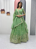 Teeya Creation Parrot Green Color Gold Crush Embroidery Work Fully Stitched Lehenga Choli