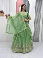 Teeya Creation Parrot Green Color Gold Crush Embroidery Work Fully Stitched Lehenga Choli