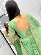 Teeya Creation Parrot Green Color Gold Crush Embroidery Work Fully Stitched Lehenga Choli