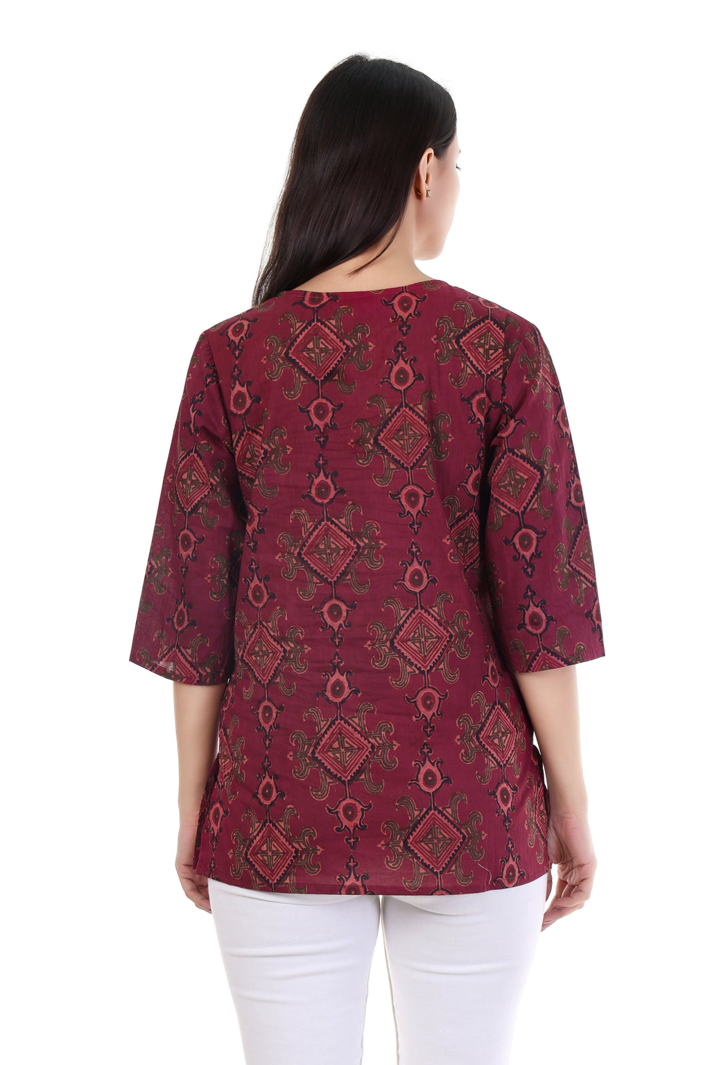 Jaitra Apparels Women Printed Pure Cotton Straight Kurta (Wine) - Distacart