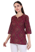 Jaitra Apparels Women Printed Pure Cotton Straight Kurta (Wine) - Distacart