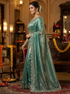 Joban Fashion Green Fandy Satin Silk Party Wear Sarees - Distacart