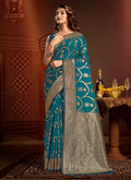 Blue Silk Ethnic Motif Woven Design Saree with Unstitched Blouse Piece - Aachal