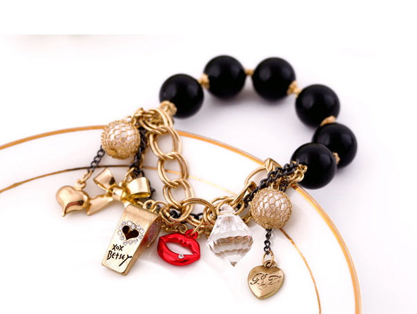 Gold-Plated Alloy Classy Beaded Charm Bracelet - The Pari - Distacart
