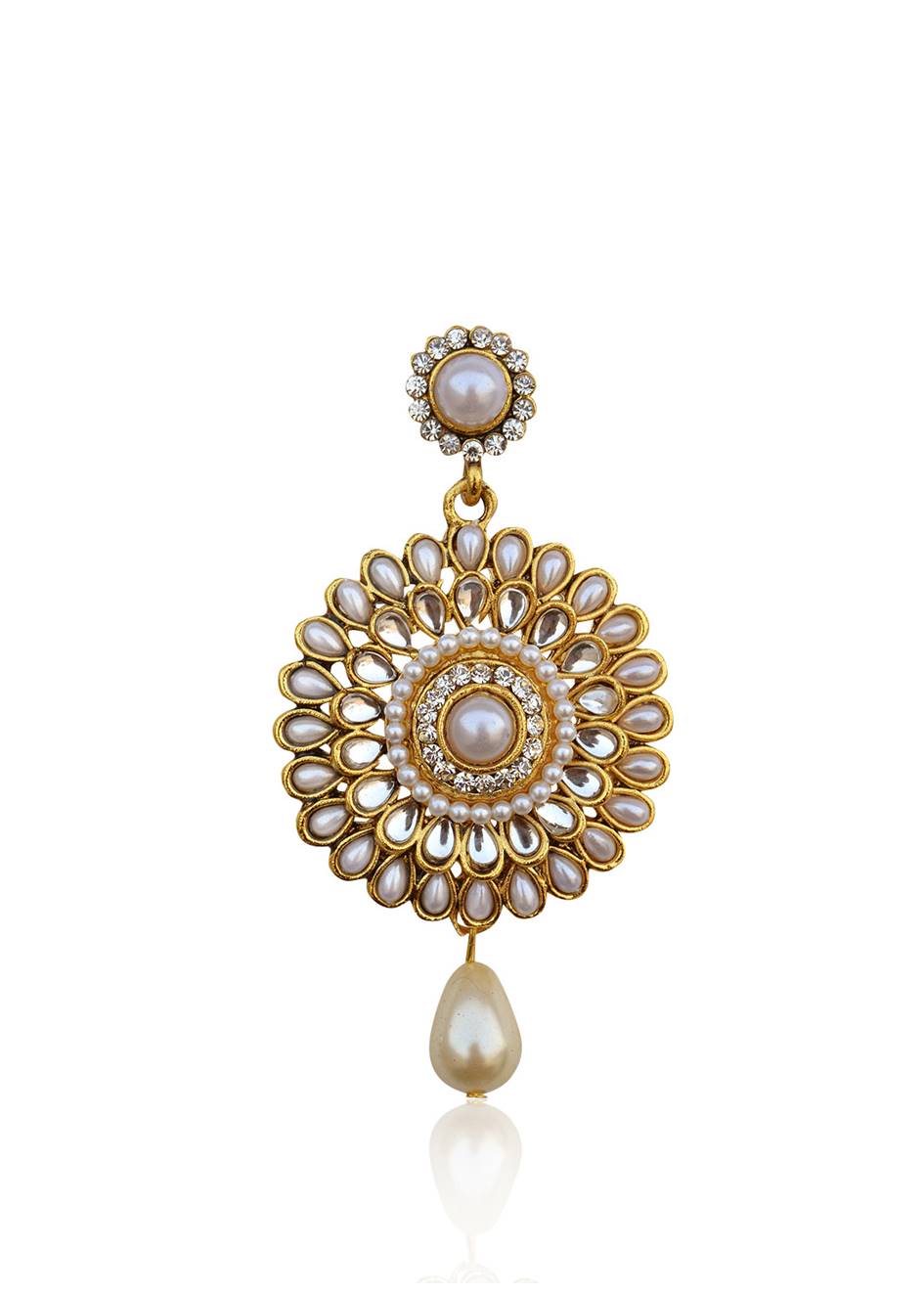 Gold-Plated Alloy Traditional Look Pearl Studded Earrings - The Pari - Distacart