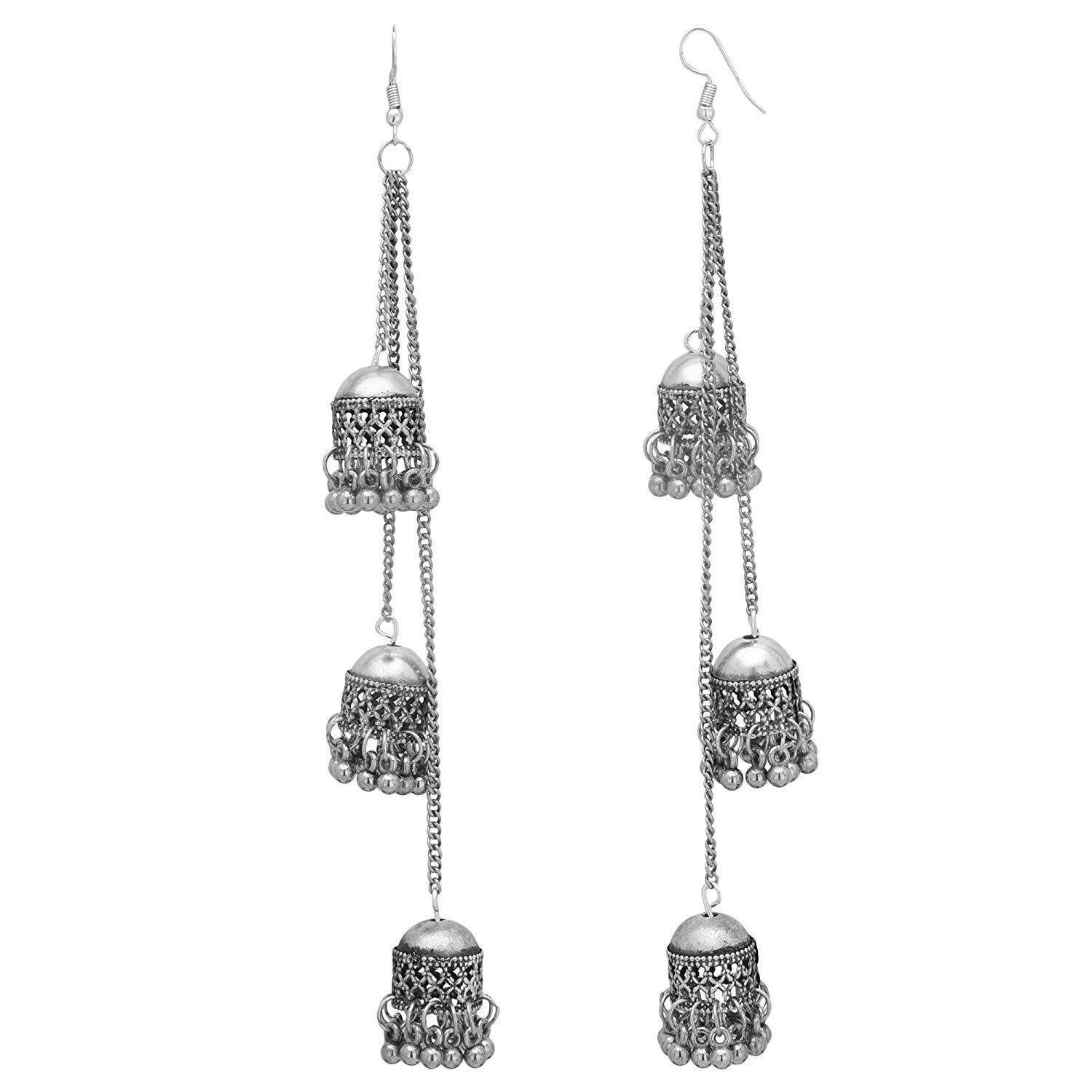 Silver-Plated Alloy Oxidised Designer Earrings - The Pari - Distacart