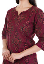 Jaitra Apparels Women Printed Pure Cotton Straight Kurta (Wine) - Distacart