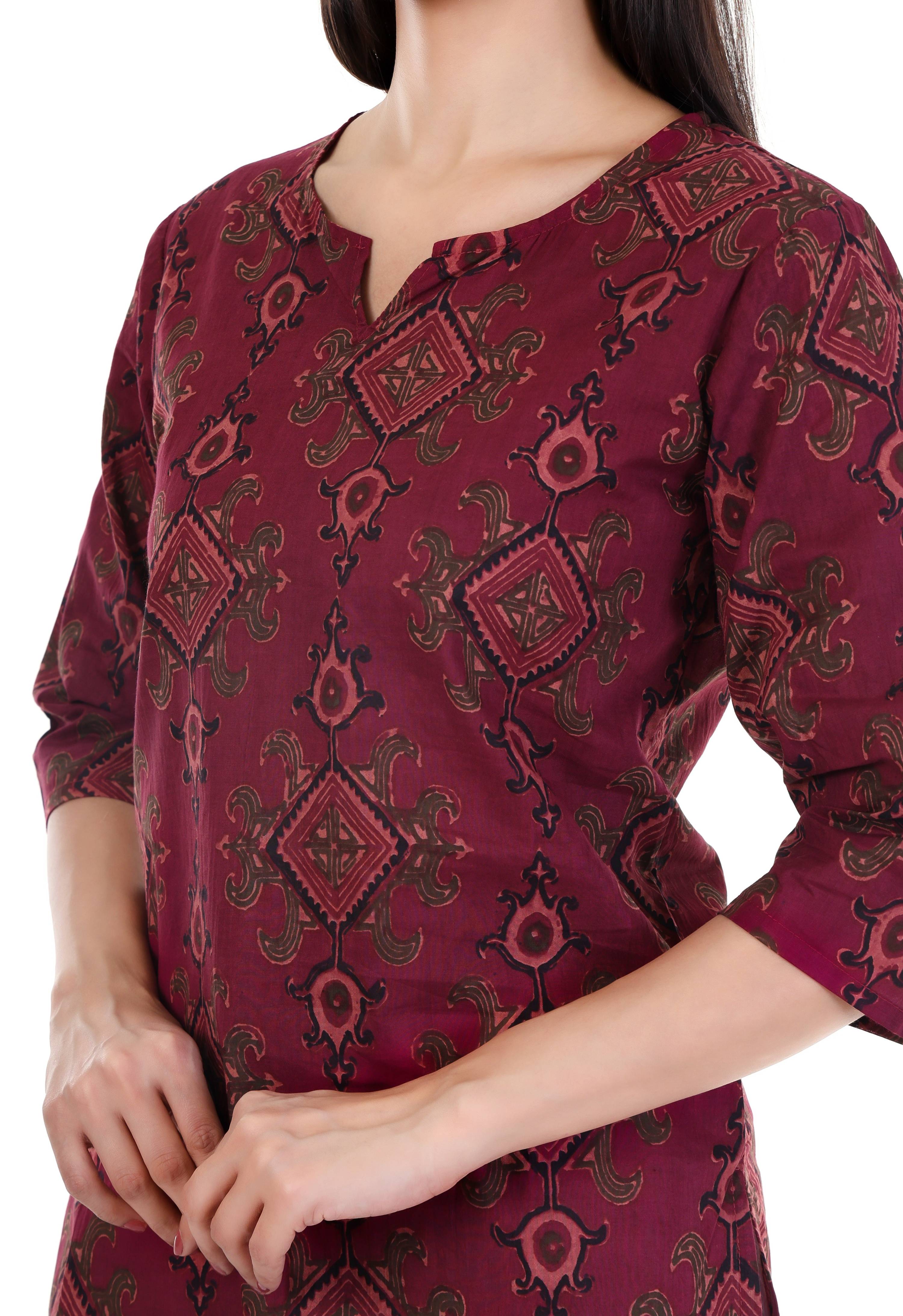 Jaitra Apparels Women Printed Pure Cotton Straight Kurta (Wine) - Distacart