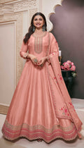 Anaita Peach Embroidered Work Silk Stitched Anarkali suit - Distacart