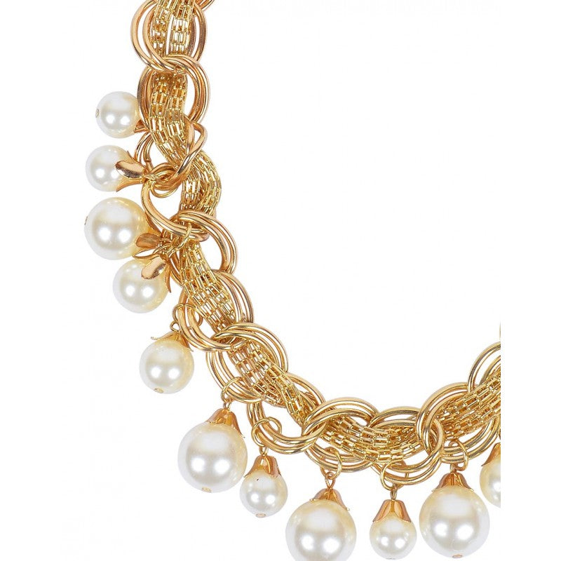 Gold-Polished Alloy Pearl Statement Necklace - The Pari
