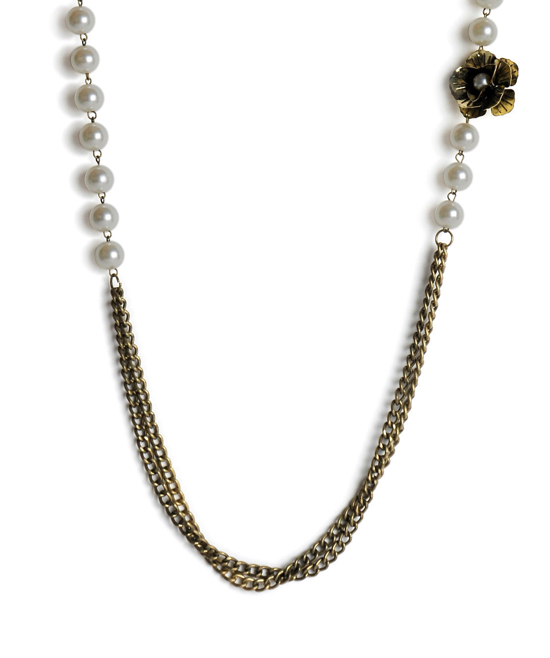 Gold-Polished Alloy Long Antuque Pearl Necklace - The Pari