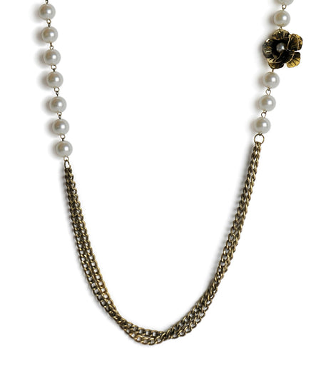 Gold-Polished Alloy Long Antuque Pearl Necklace - The Pari