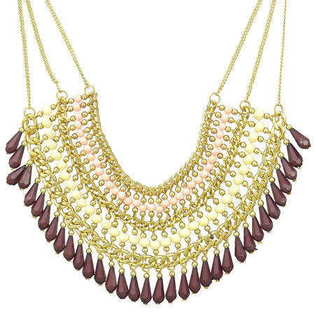 Gold-Polished Alloy Beaded Statement Necklace - The Pari