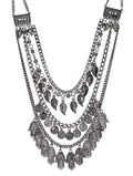 Silver-Plated Alloy Multi Layer Silver Oxidised Necklace - The Pari