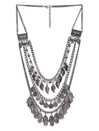 Silver-Plated Alloy Multi Layer Silver Oxidised Necklace - The Pari