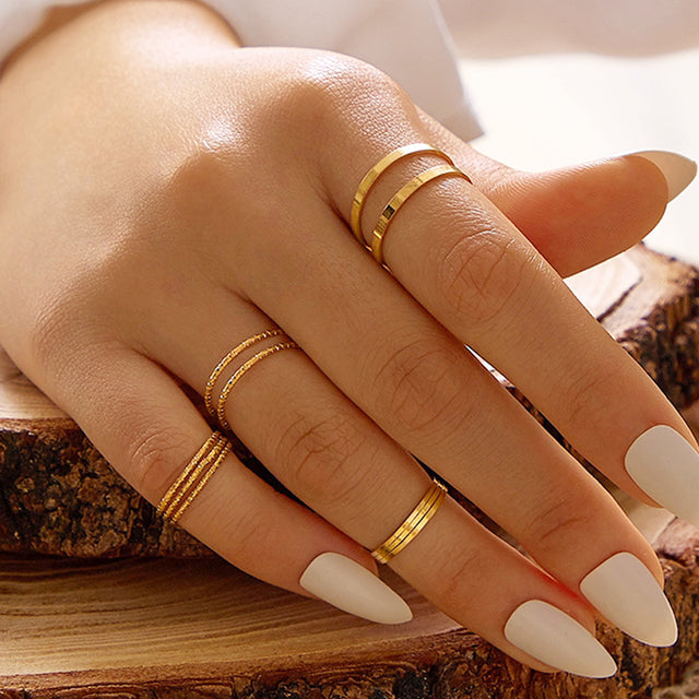 Gold-Polished Alloy Stylish Contemporary Stackable Ring - The Pari