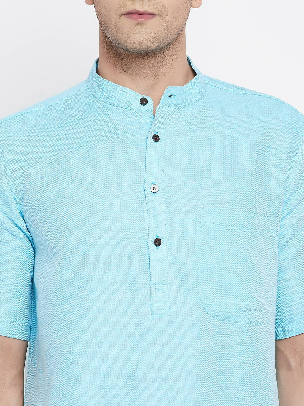 Even Apparels Blue Color Pure Cotton Men's H/S Kurta With Band Collar - Distacart