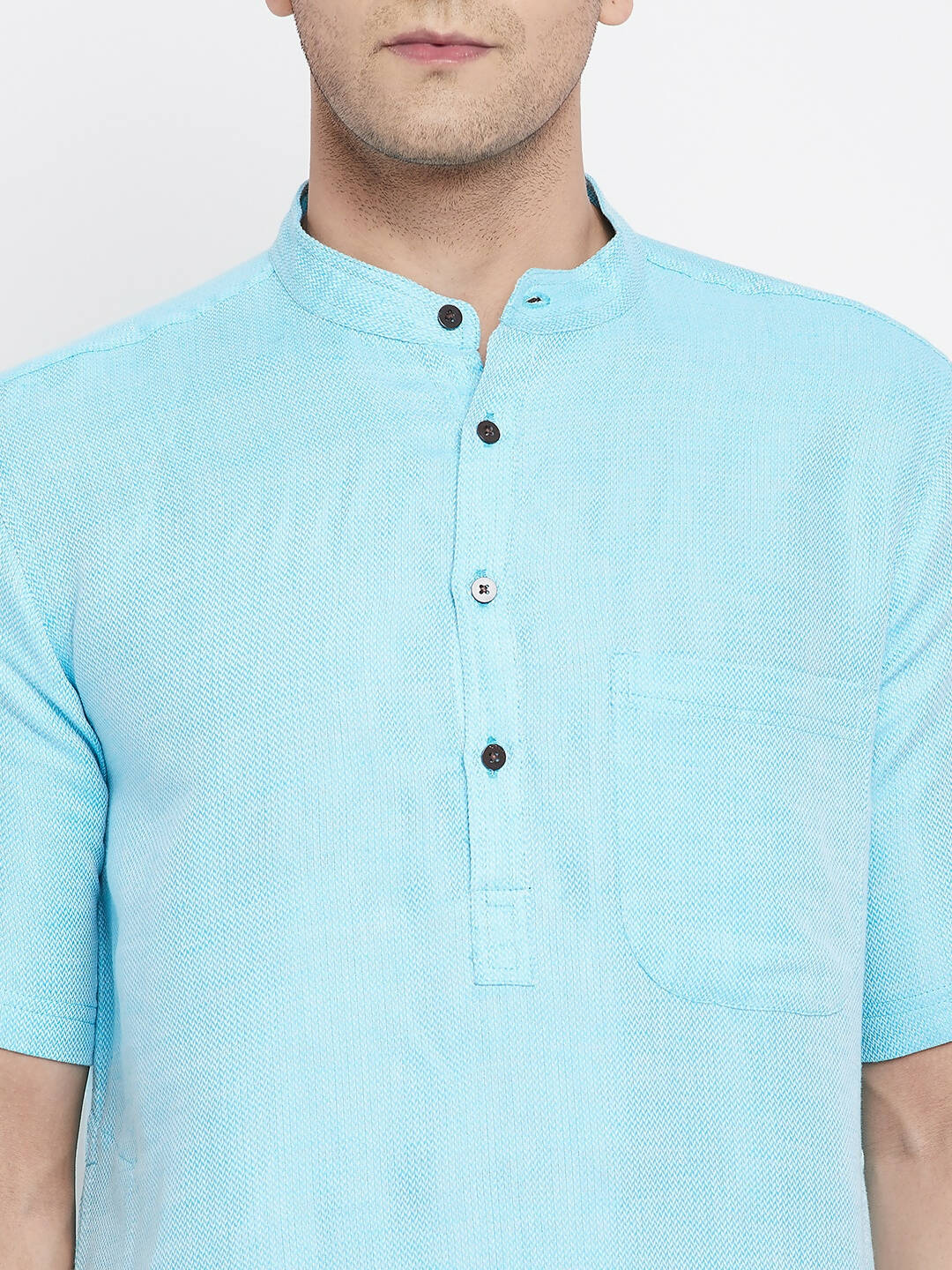 Even Apparels Blue Color Pure Cotton Men's H/S Kurta With Band Collar - Distacart