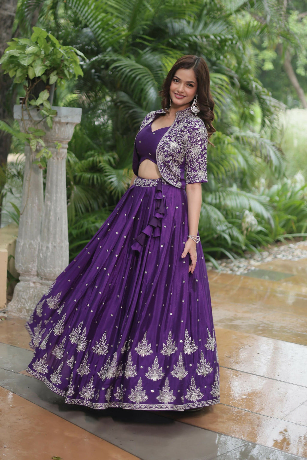 Lorenvalley Pure Chinnon With Rich Embroidered Sequins Work Lehenga Choli with Koti