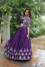 Lorenvalley Pure Chinnon With Rich Embroidered Sequins Work Lehenga Choli with Koti