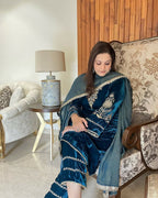Vastranavya Teal Velvet Cording Sequence Embroidery Work Suit With Dupatta - Distacart