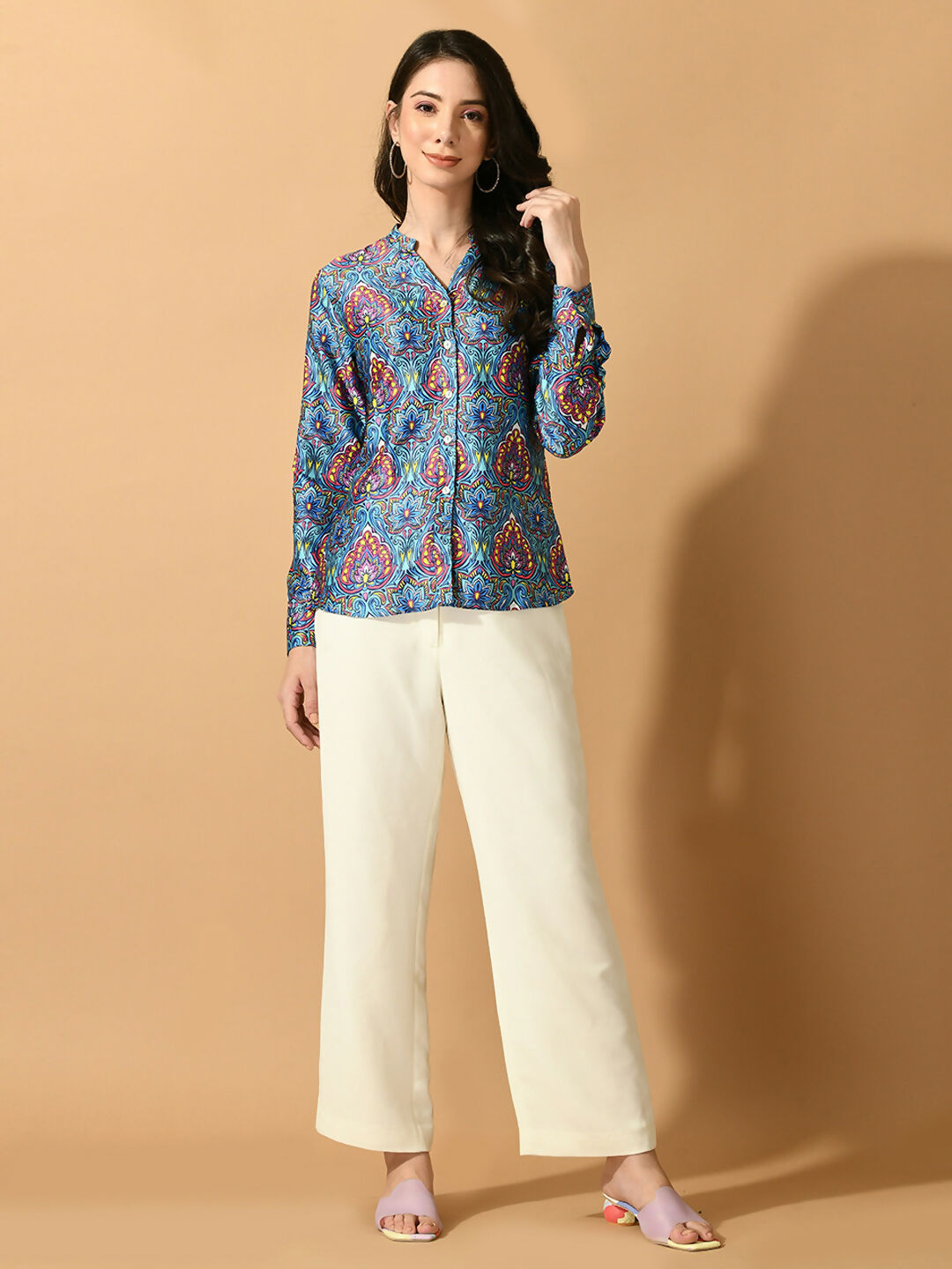 Myshka Women's Multi Satin Printed Smart Shirt