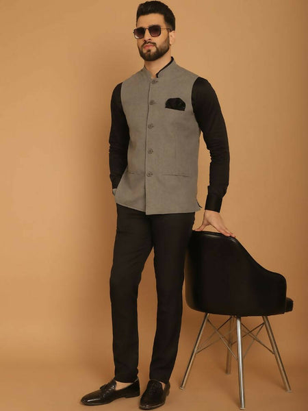 Even Apparels Nehru Jacket With Welt Pockets - Grey