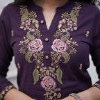The52 Women's Beautiful Rayon Slub Fabric Embroidery Work Straight Kurta Pant and Dupatta Set - Distacart