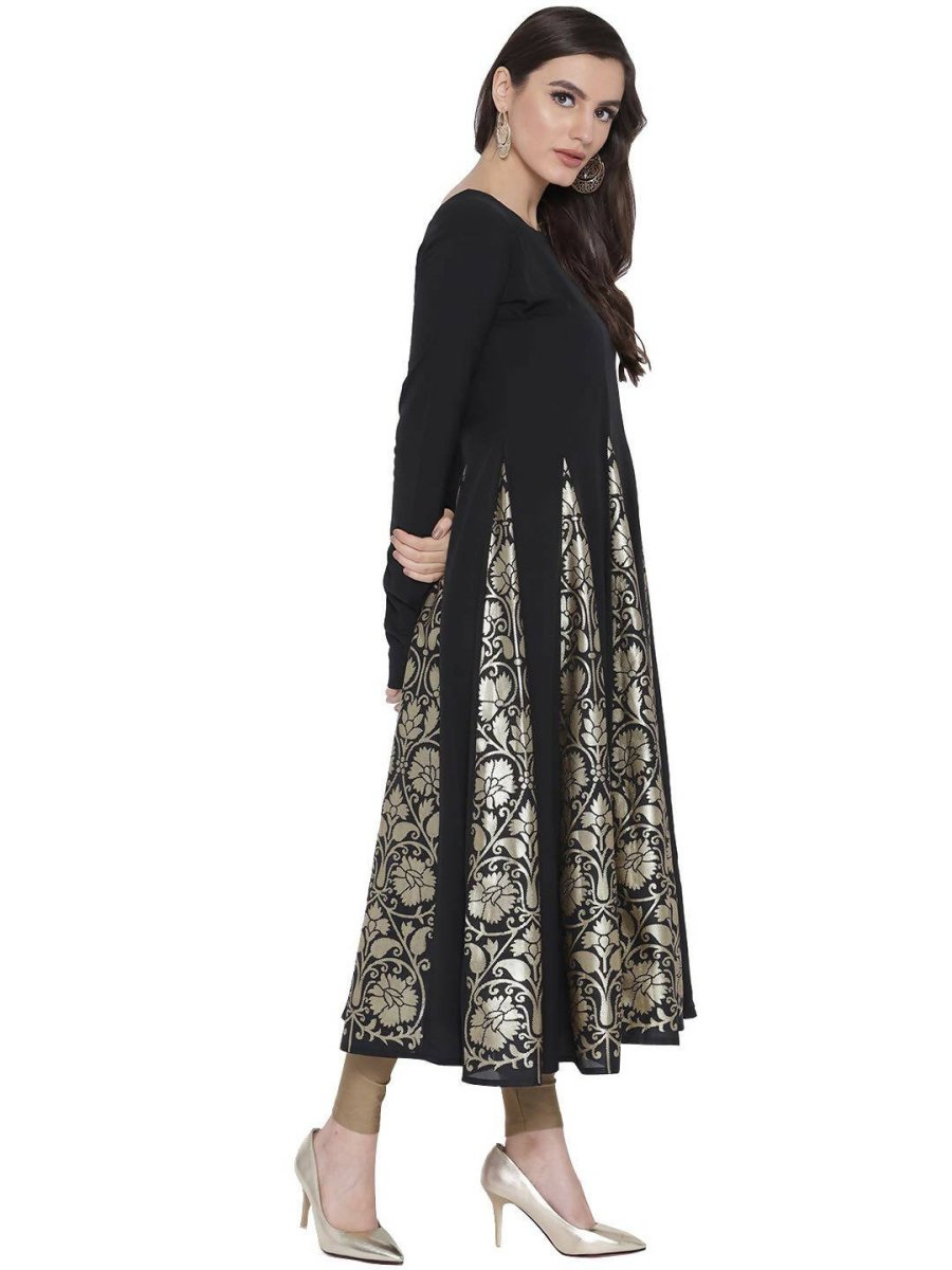 Ahalyaa Black Crepe Foil Printed Anarkali Kurta - Distacart
