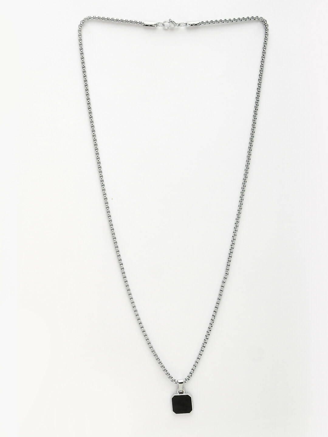 NVR Men's Silver-Plated Artificial Stone Stainless Steel Pendant with Chain