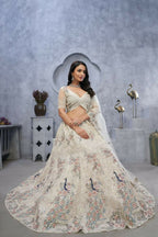 Kesar Fab Ivory Net Embroidered Lehenga