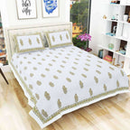 Premium Hand Block Printed Rajasthani Double Bedsheet Bedspread with 2 Pillow Covers