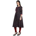 Kanoor Garment Women's Black A Line Round Neck Kurti