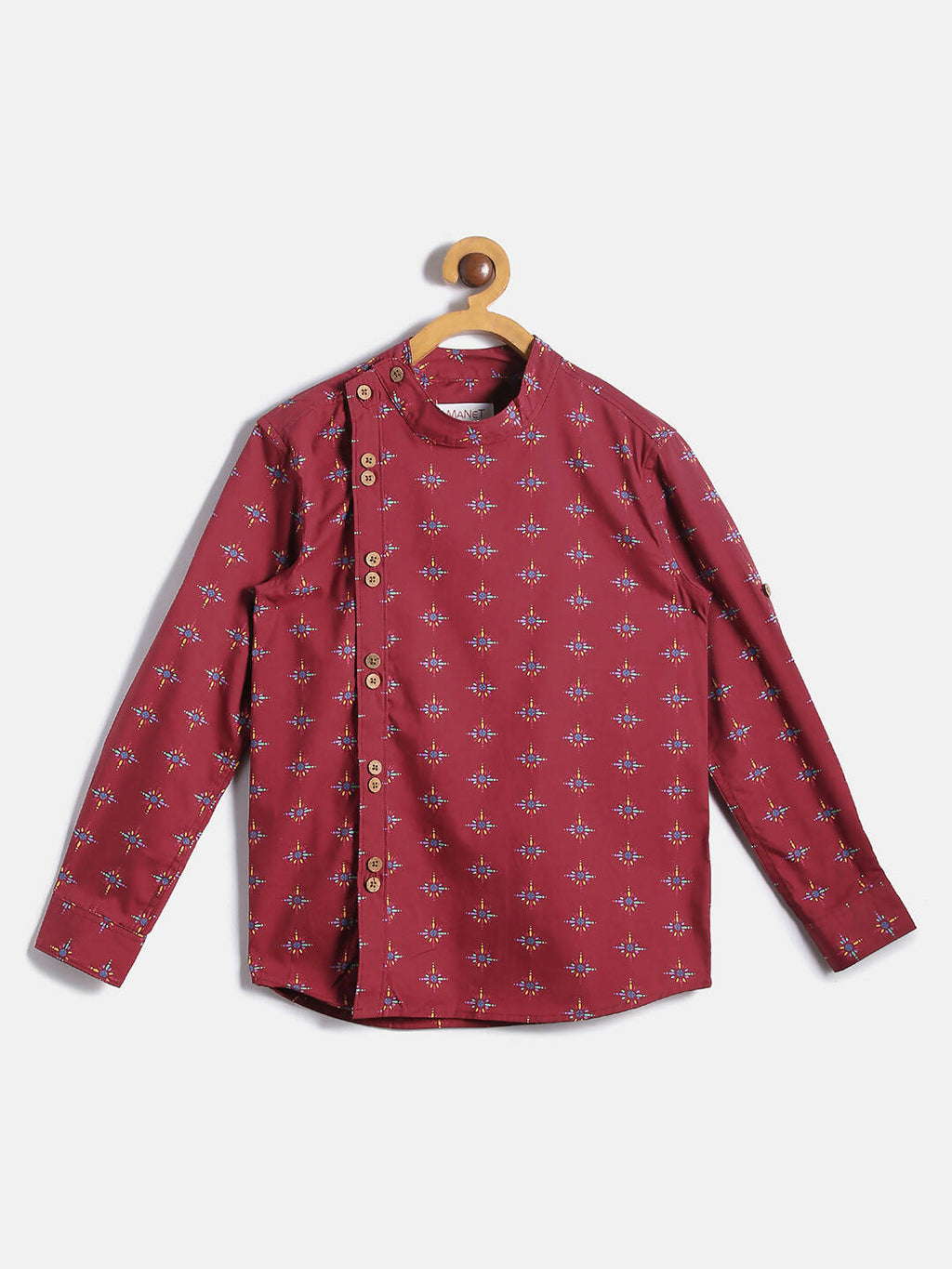 Manet Ethnic Full Sleeves Printed Shirt - Maroon